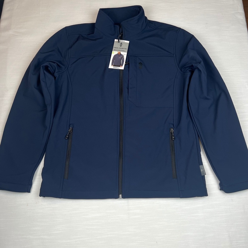 Free Country Mens Softshell Jacket Navy Blue Water Resistant Fleece Lined Small